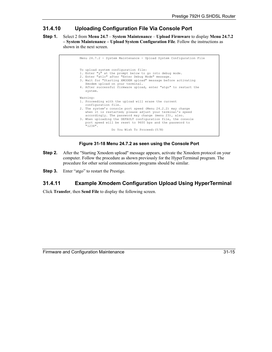 10 uploading configuration file via console port | ZyXEL Communications 792H User Manual | Page 361 / 428