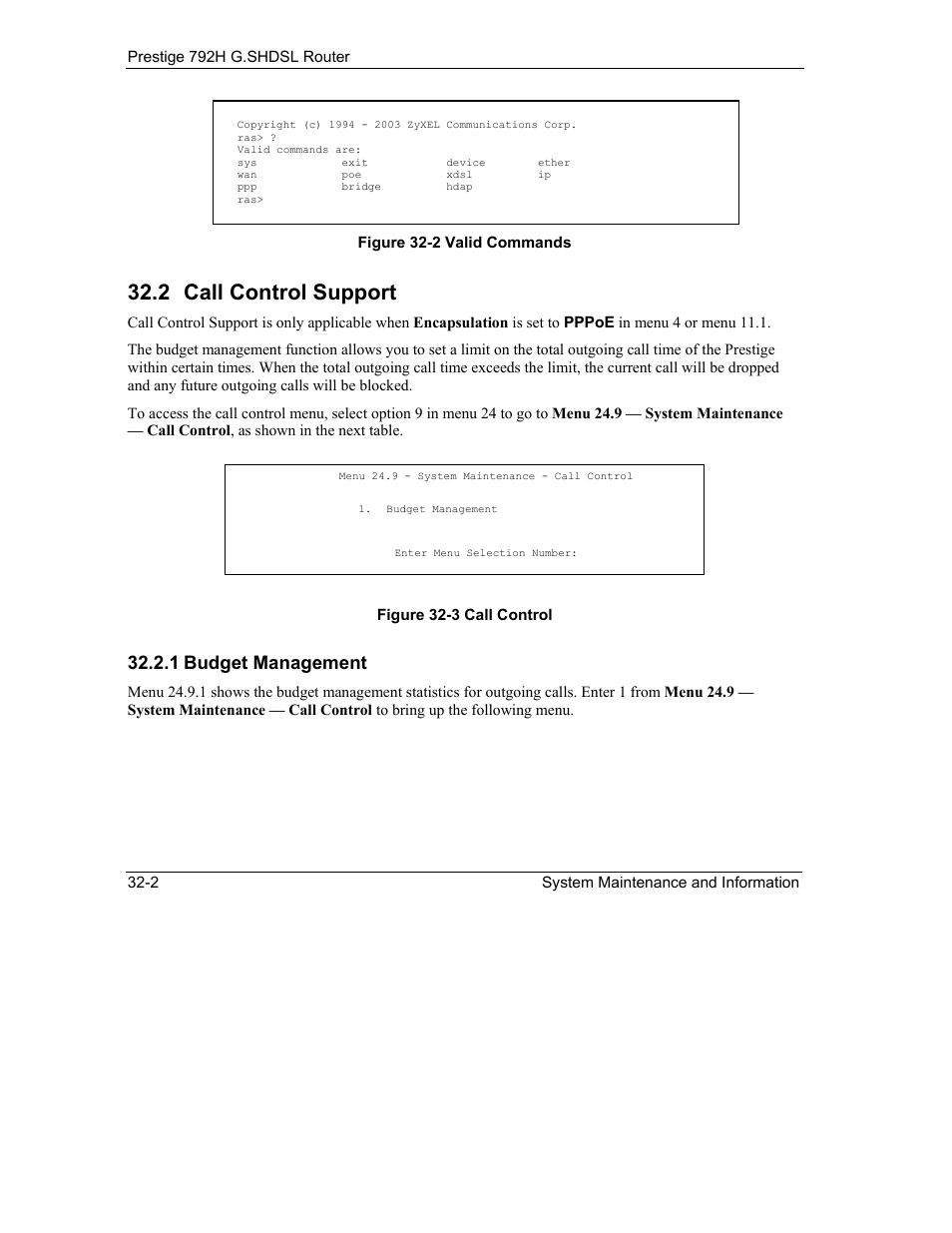 Call control support, 2 call control support, 1 budget management | ZyXEL Communications 792H User Manual | Page 364 / 428