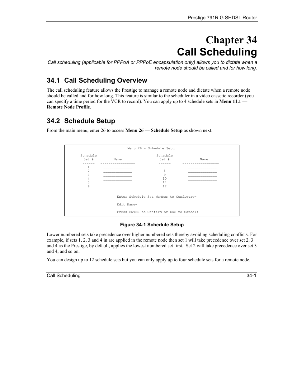 Call scheduling, Call scheduling overview, Schedule setup | Chapter 34 call scheduling, 1 call scheduling overview, 2 schedule setup | ZyXEL Communications 792H User Manual | Page 379 / 428