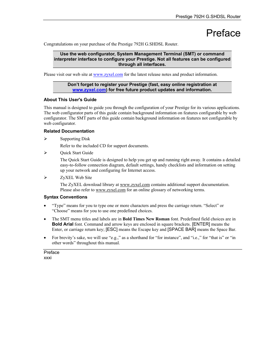 Preface | ZyXEL Communications 792H User Manual | Page 39 / 428