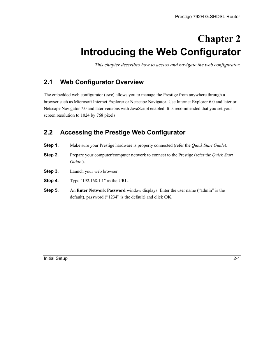 Introducing the web configurator, Web configurator overview, Accessing the prestige web configurator | Chapter 2 introducing the web configurator, 1 web configurator overview, 2 accessing the prestige web configurator | ZyXEL Communications 792H User Manual | Page 49 / 428