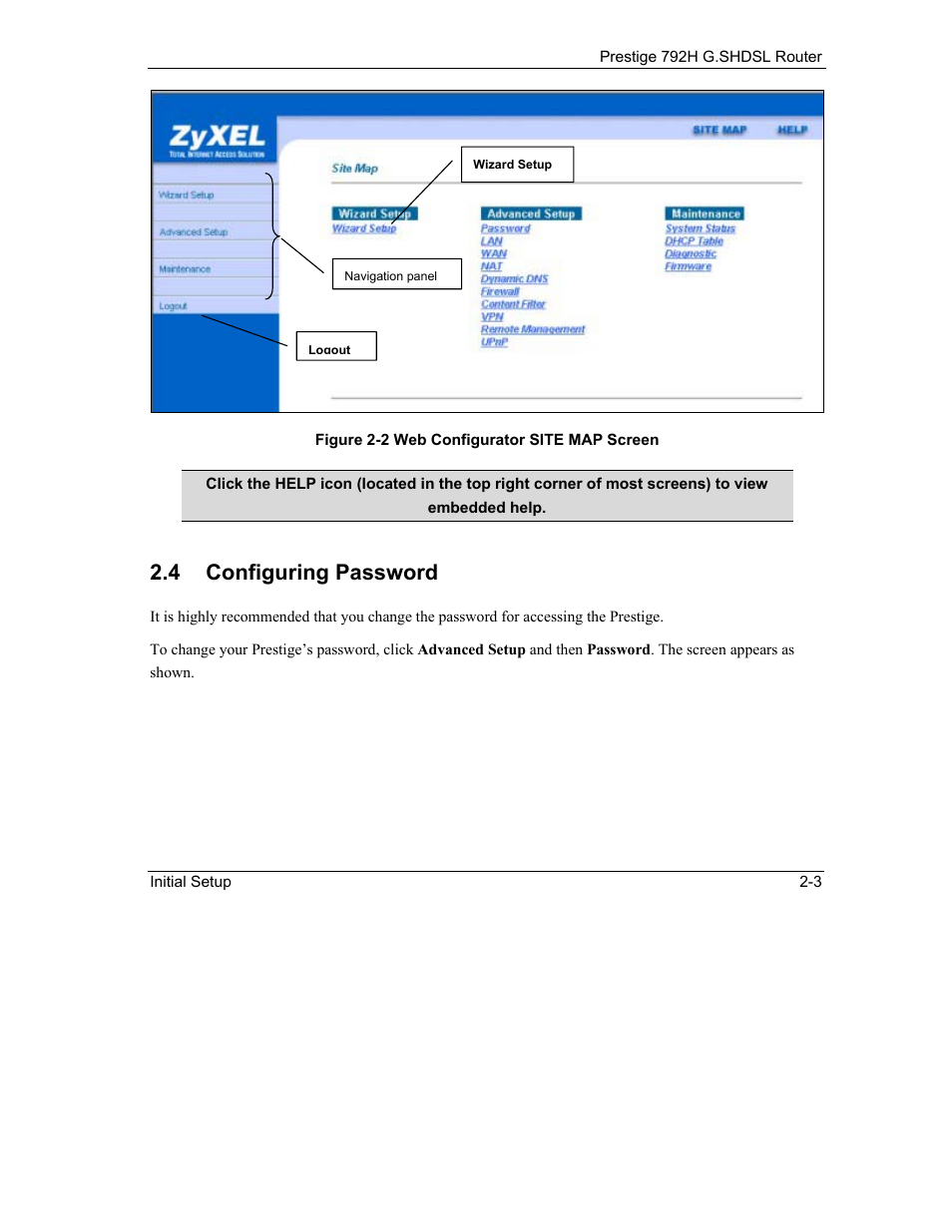 Configuring password, 4 configuring password | ZyXEL Communications 792H User Manual | Page 51 / 428