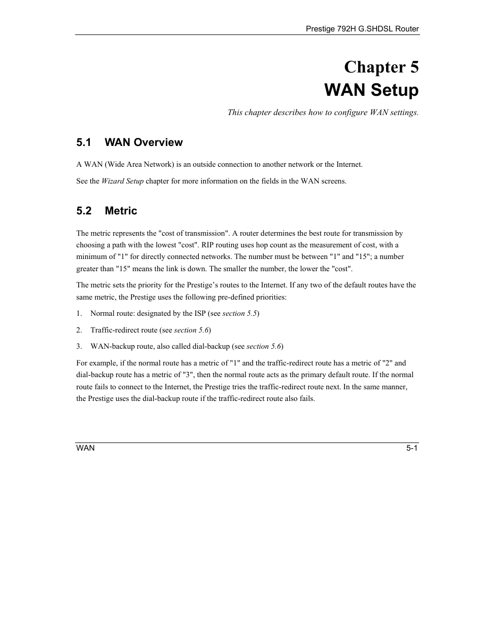 Wan setup, Wan overview, Metric | Chapter 5 wan setup | ZyXEL Communications 792H User Manual | Page 81 / 428