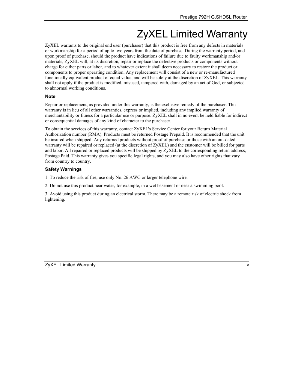 Zyxel limited warranty | ZyXEL Communications 792H User Manual | Page 9 / 428