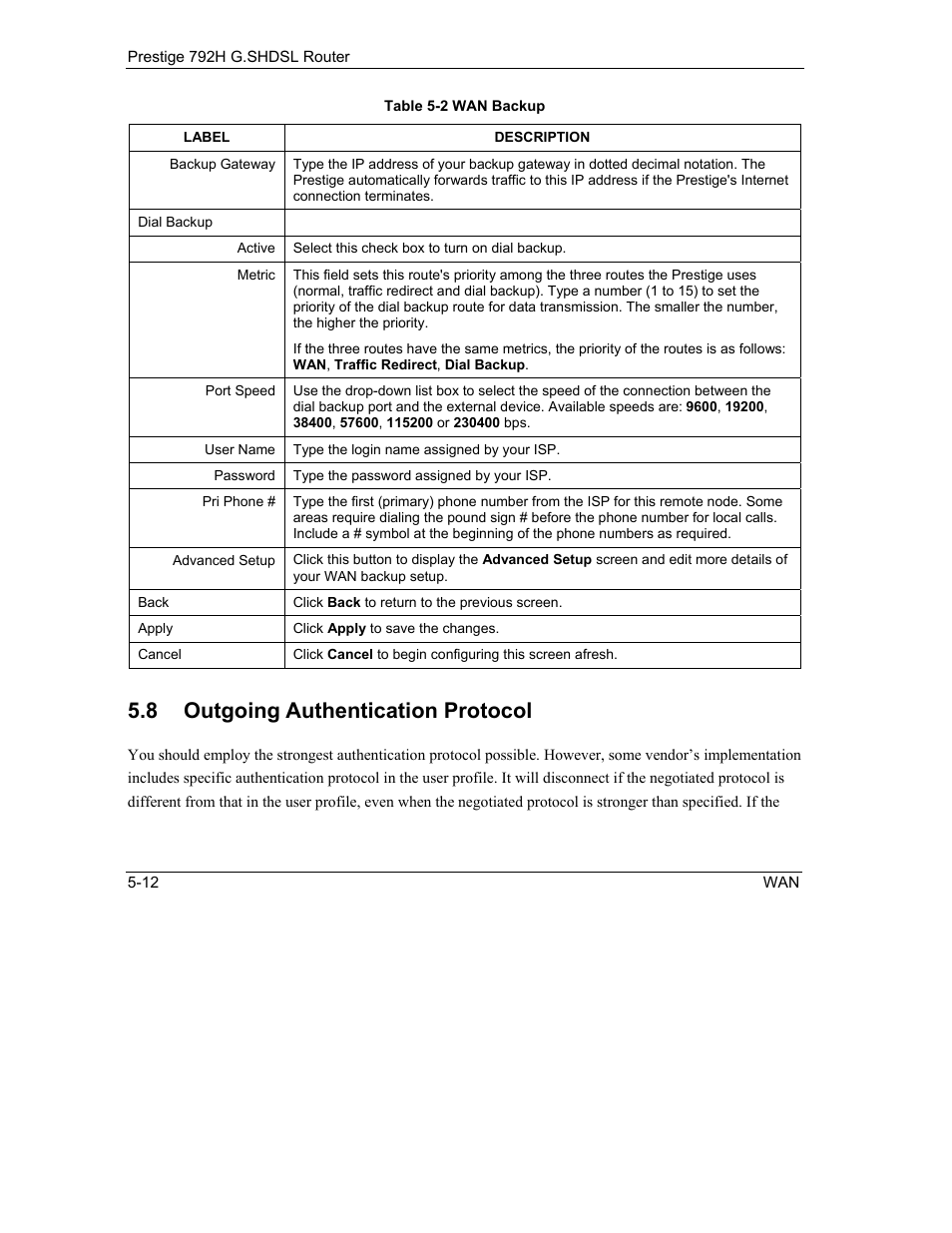 Outgoing authentication protocol, 8 outgoing authentication protocol | ZyXEL Communications 792H User Manual | Page 92 / 428