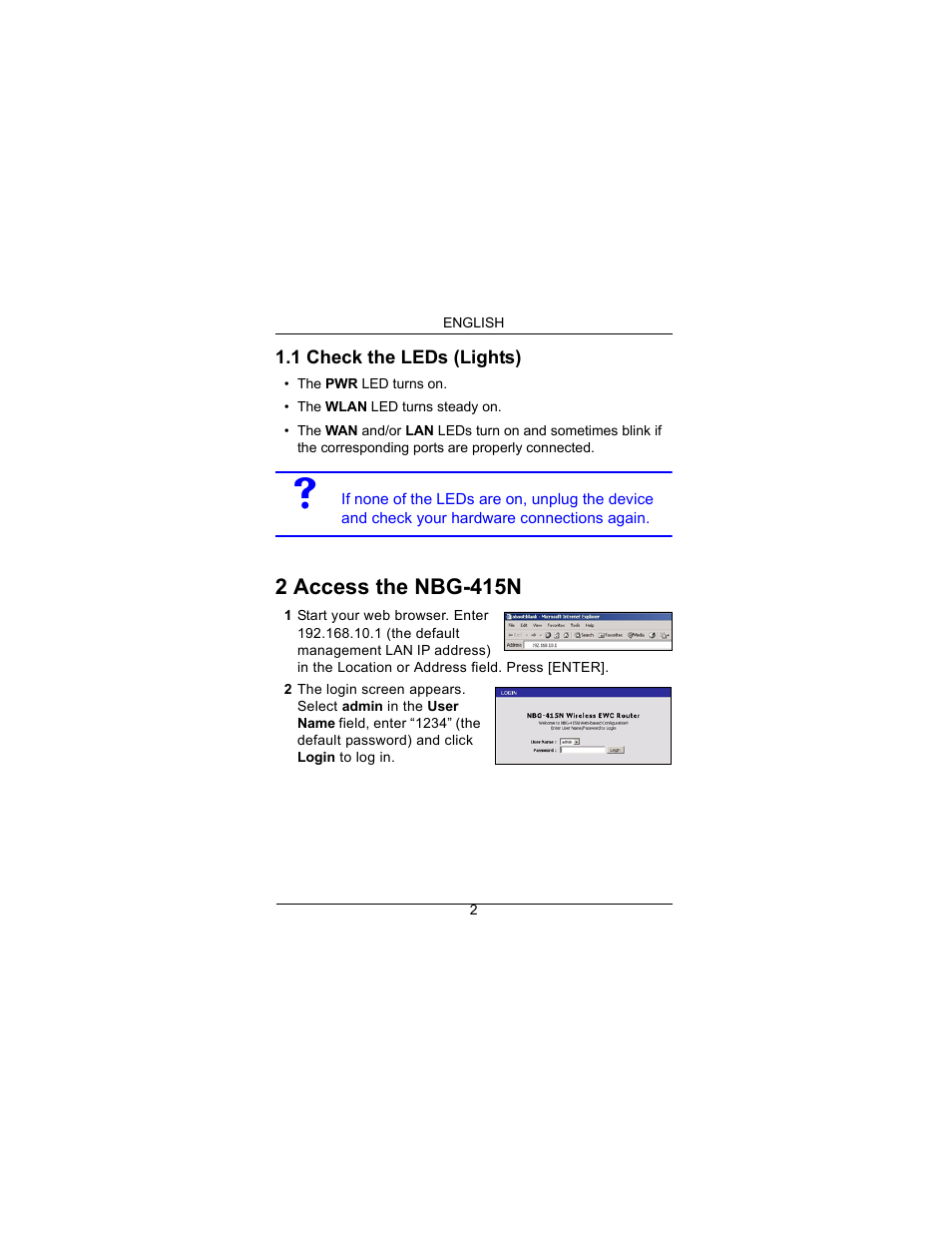 2 access the nbg-415n | ZyXEL Communications NBG-415N User Manual | Page 3 / 109