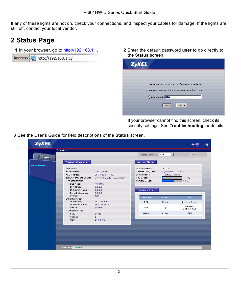 2 status page | ZyXEL Communications P-661HW-D User Manual | Page 3 / 6