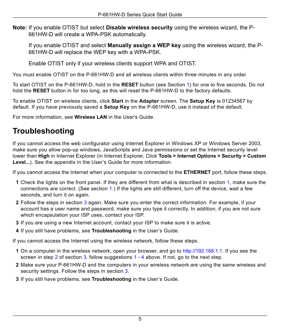Troubleshooting | ZyXEL Communications P-661HW-D User Manual | Page 5 / 6