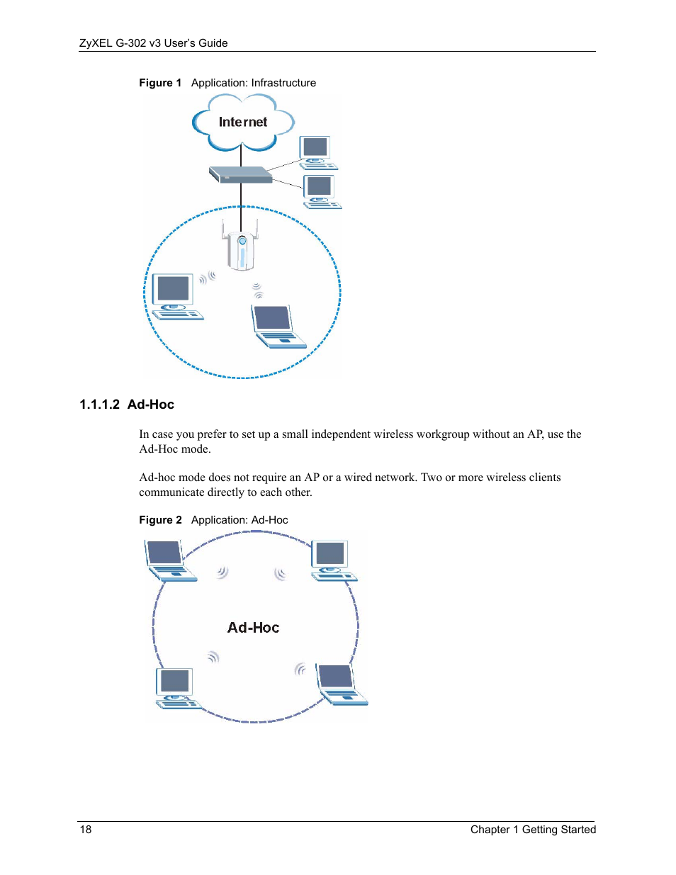 2 ad-hoc | ZyXEL Communications G-302 User Manual | Page 18 / 71