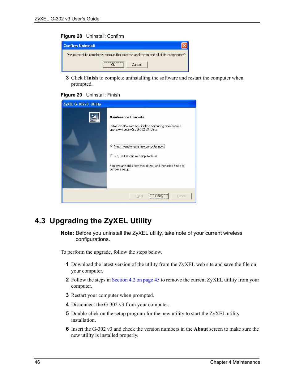 3 upgrading the zyxel utility | ZyXEL Communications G-302 User Manual | Page 46 / 71