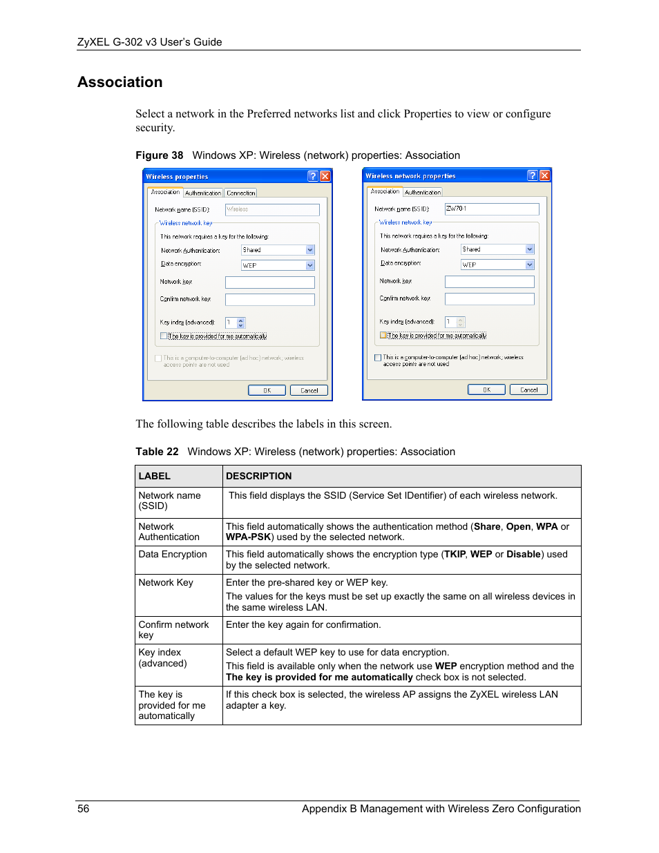 Association | ZyXEL Communications G-302 User Manual | Page 56 / 71