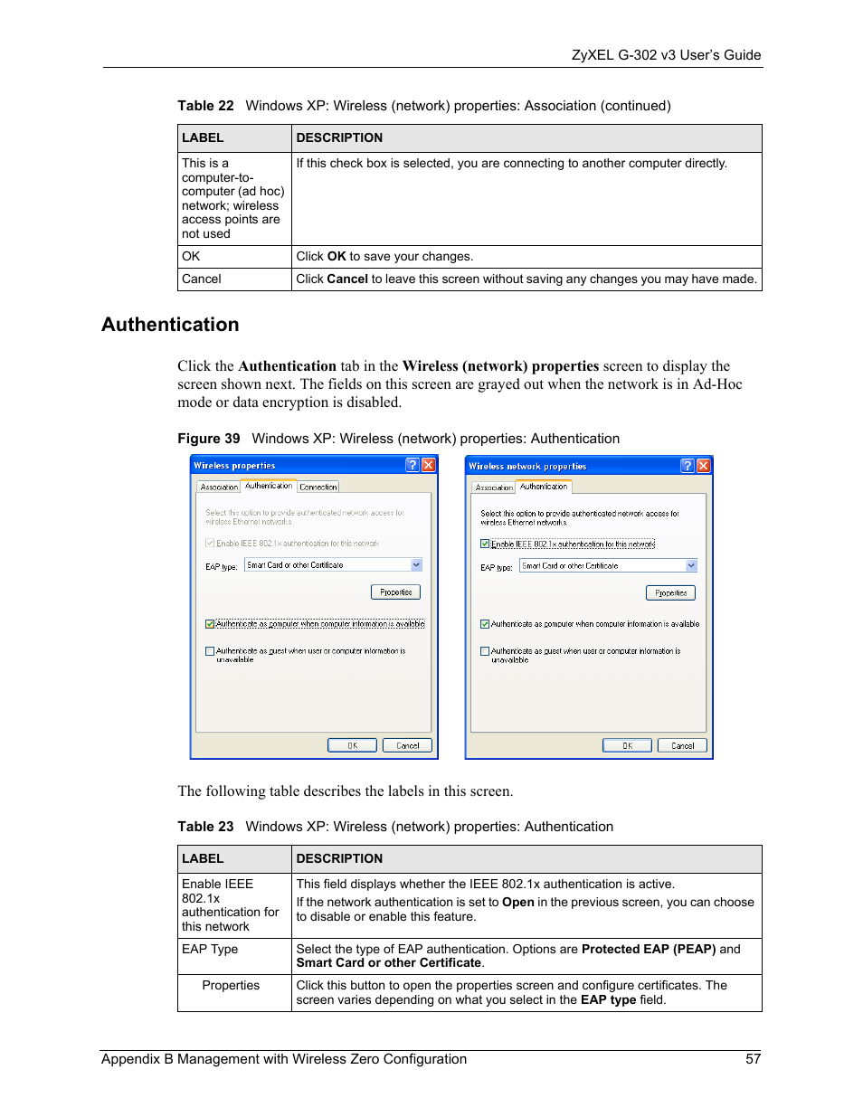 Authentication | ZyXEL Communications G-302 User Manual | Page 57 / 71