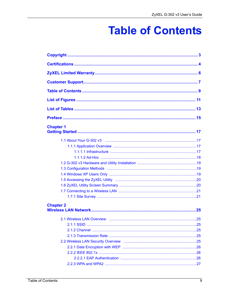 ZyXEL Communications G-302 User Manual | Page 9 / 71