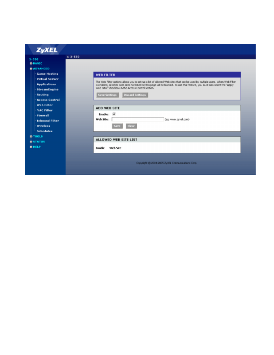Advanced - web filter, Advanced - web filter -24 | ZyXEL Communications ZyXEL XtremeMIMO X-550 User Manual | Page 42 / 76