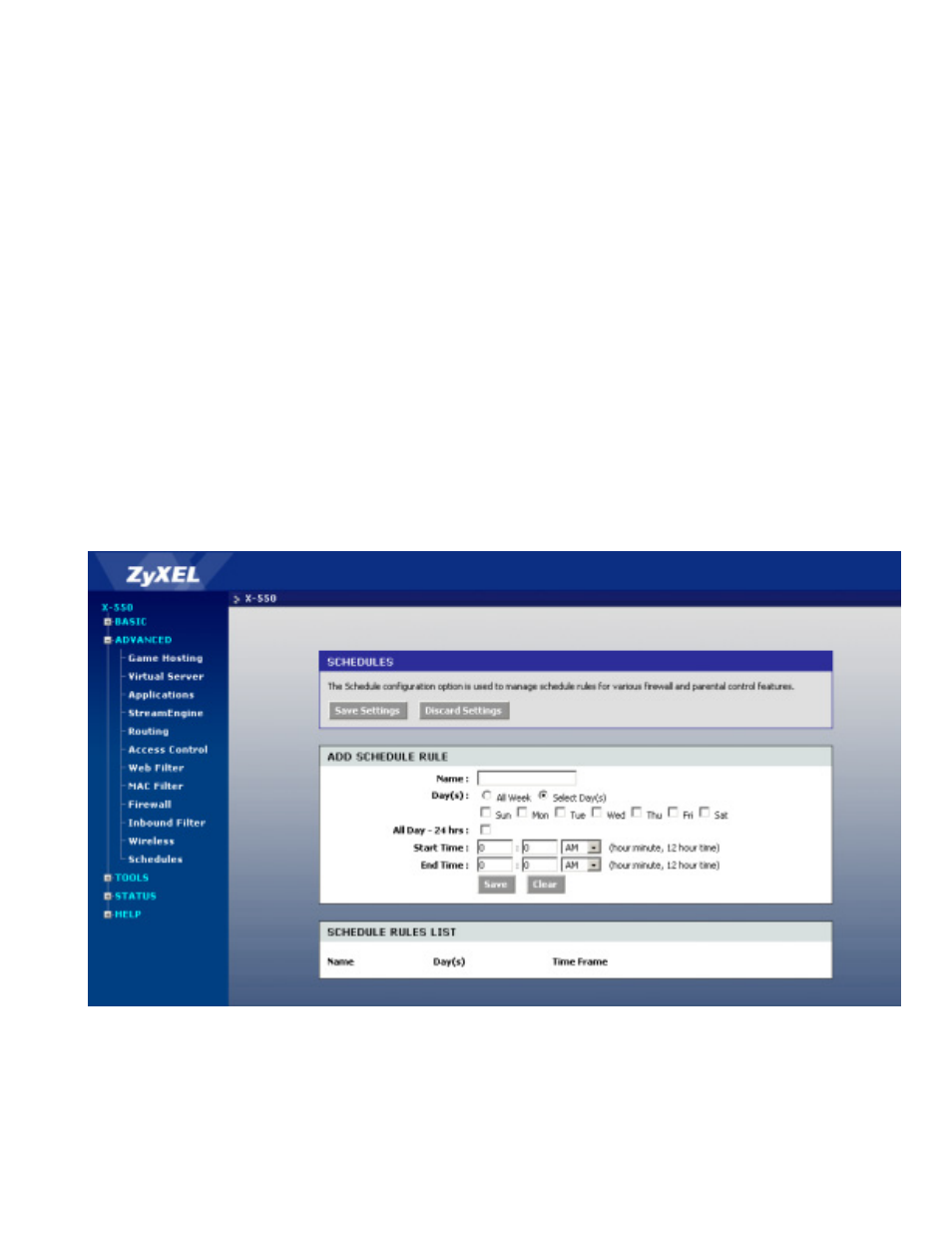 Advanced - schedules, Advanced - schedules -30 | ZyXEL Communications ZyXEL XtremeMIMO X-550 User Manual | Page 48 / 76