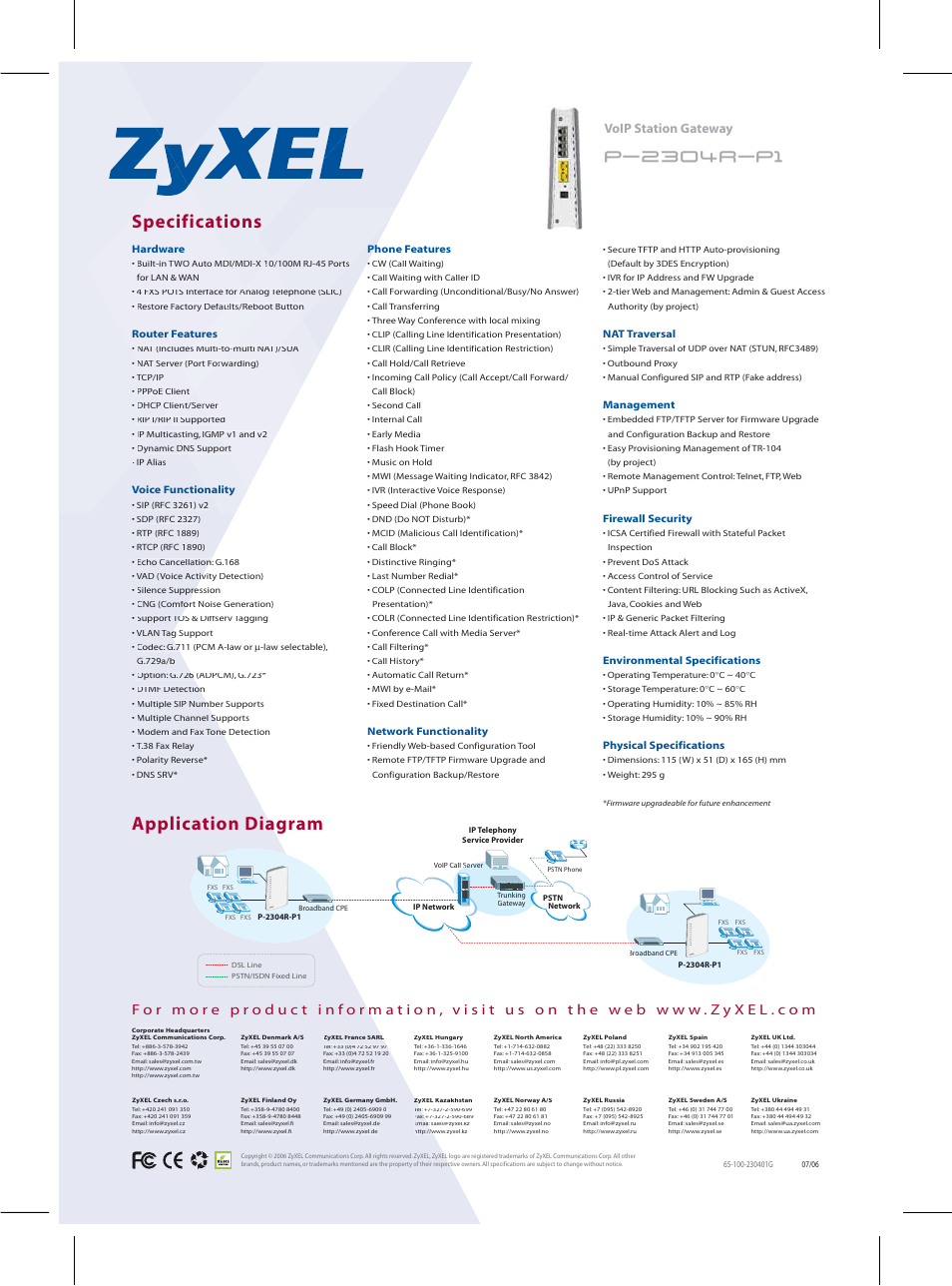Specifications application diagram | ZyXEL Communications P-2304R-P1 User Manual | Page 2 / 2