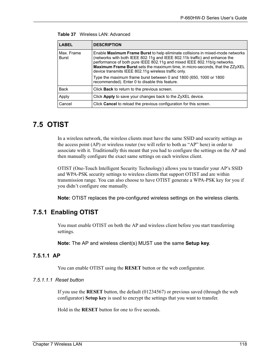 5 otist, 1 enabling otist, 1 ap | ZyXEL Communications P-660HW-D Series User Manual | Page 119 / 339