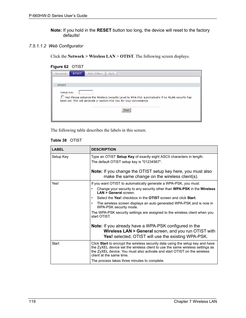 Figure 62 otist, Table 38 otist | ZyXEL Communications P-660HW-D Series User Manual | Page 120 / 339