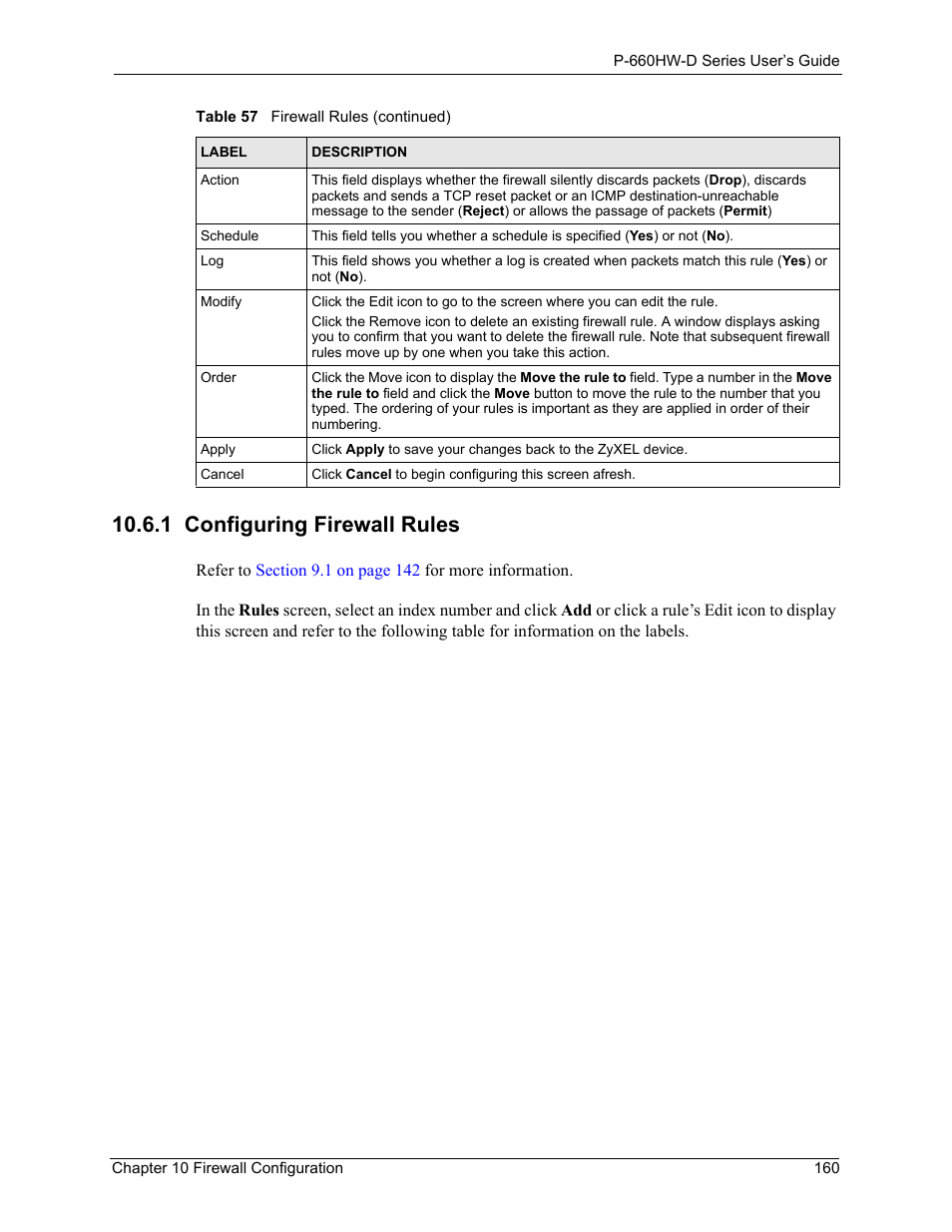 1 configuring firewall rules, Refer to | ZyXEL Communications P-660HW-D Series User Manual | Page 161 / 339