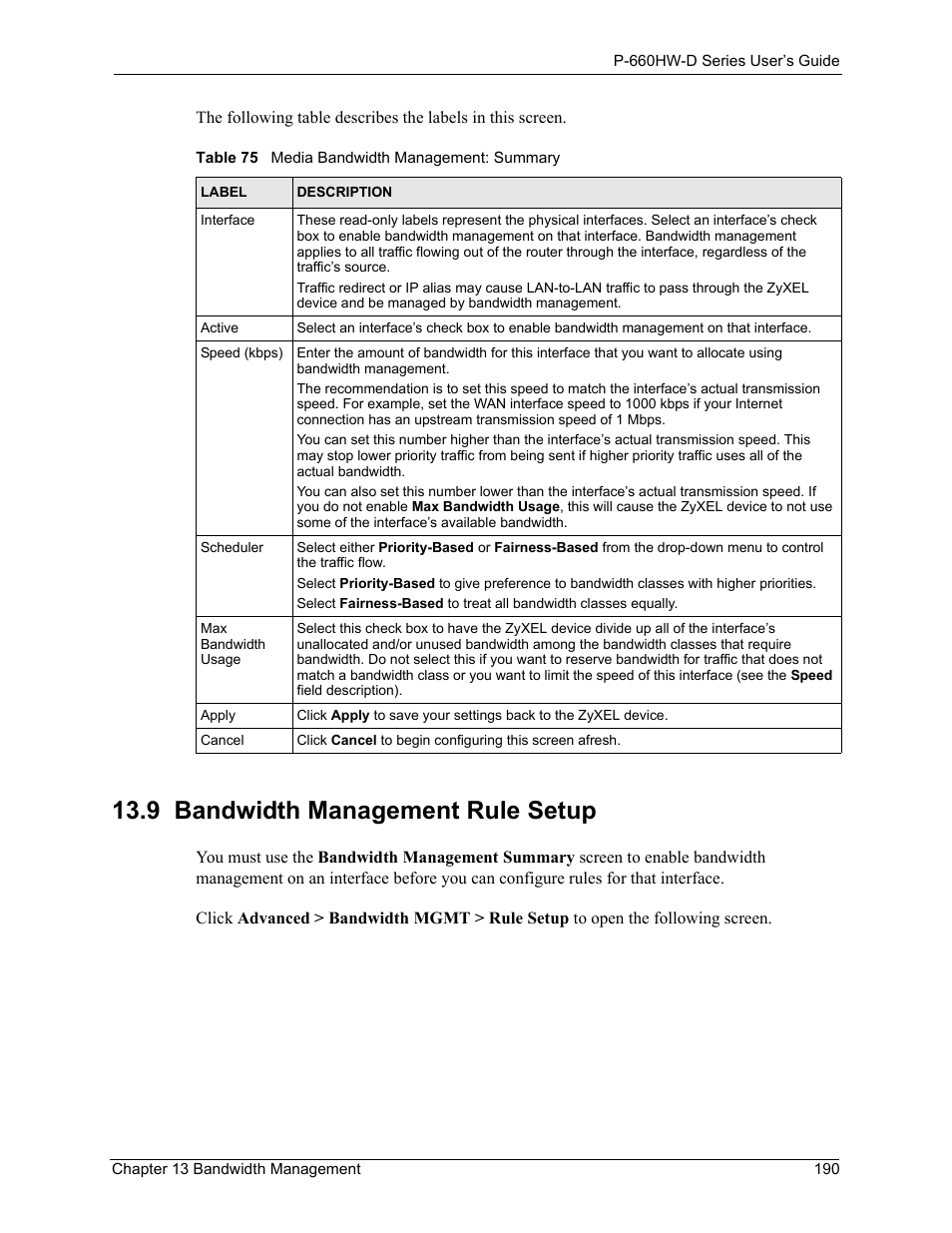 9 bandwidth management rule setup, Table 75 media bandwidth management: summary, Parent (see | ZyXEL Communications P-660HW-D Series User Manual | Page 191 / 339