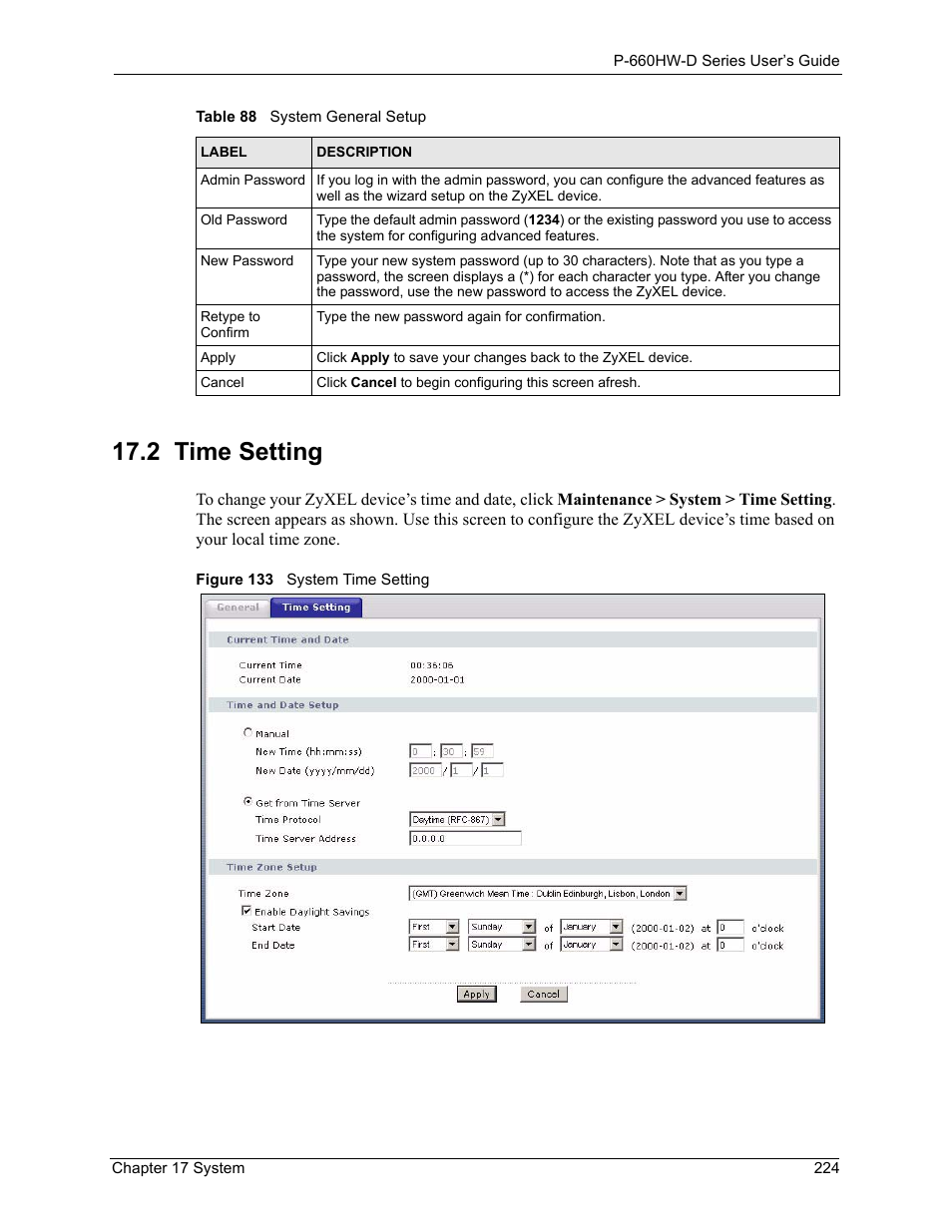 2 time setting, Figure 133 system time setting | ZyXEL Communications P-660HW-D Series User Manual | Page 225 / 339