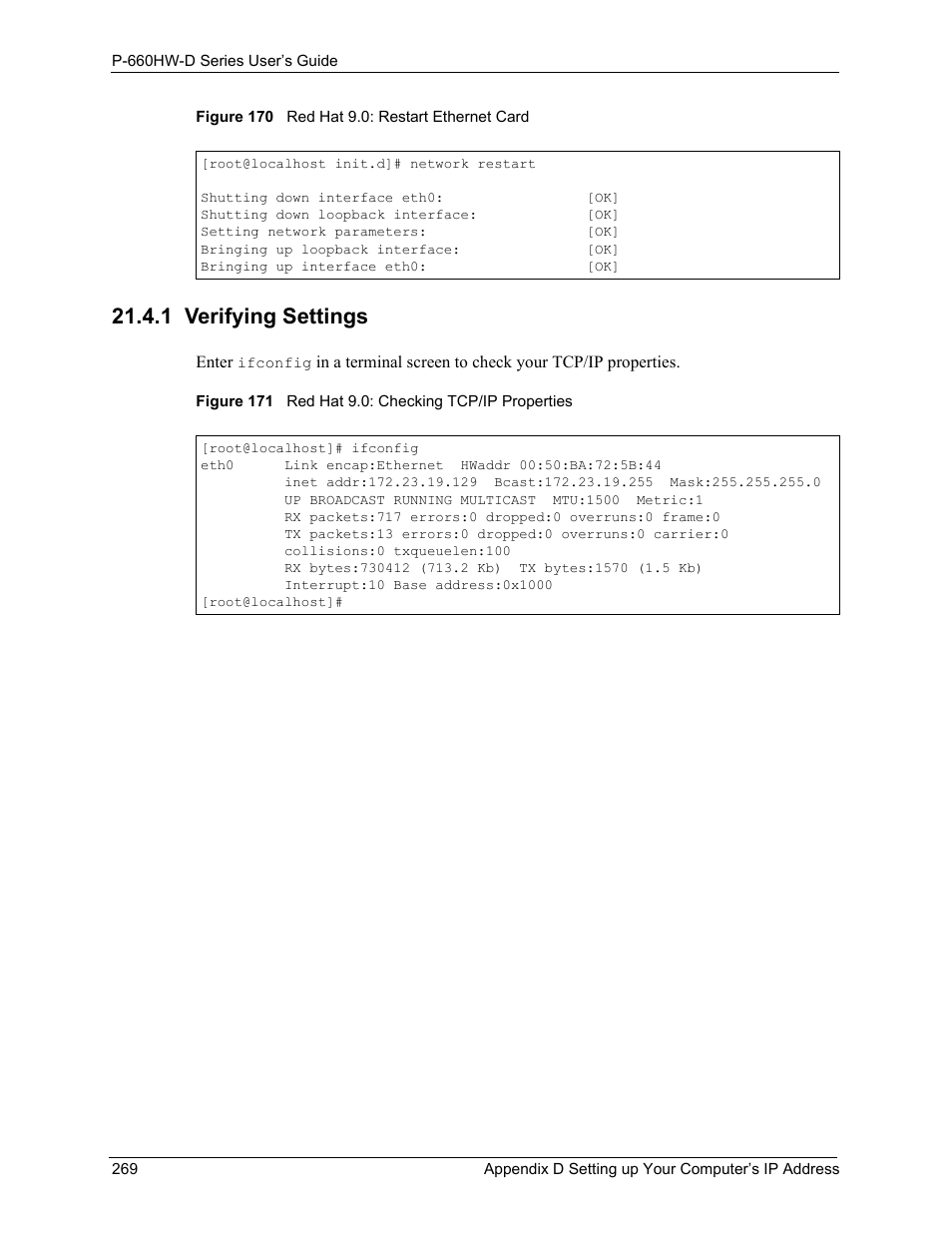 1 verifying settings | ZyXEL Communications P-660HW-D Series User Manual | Page 270 / 339