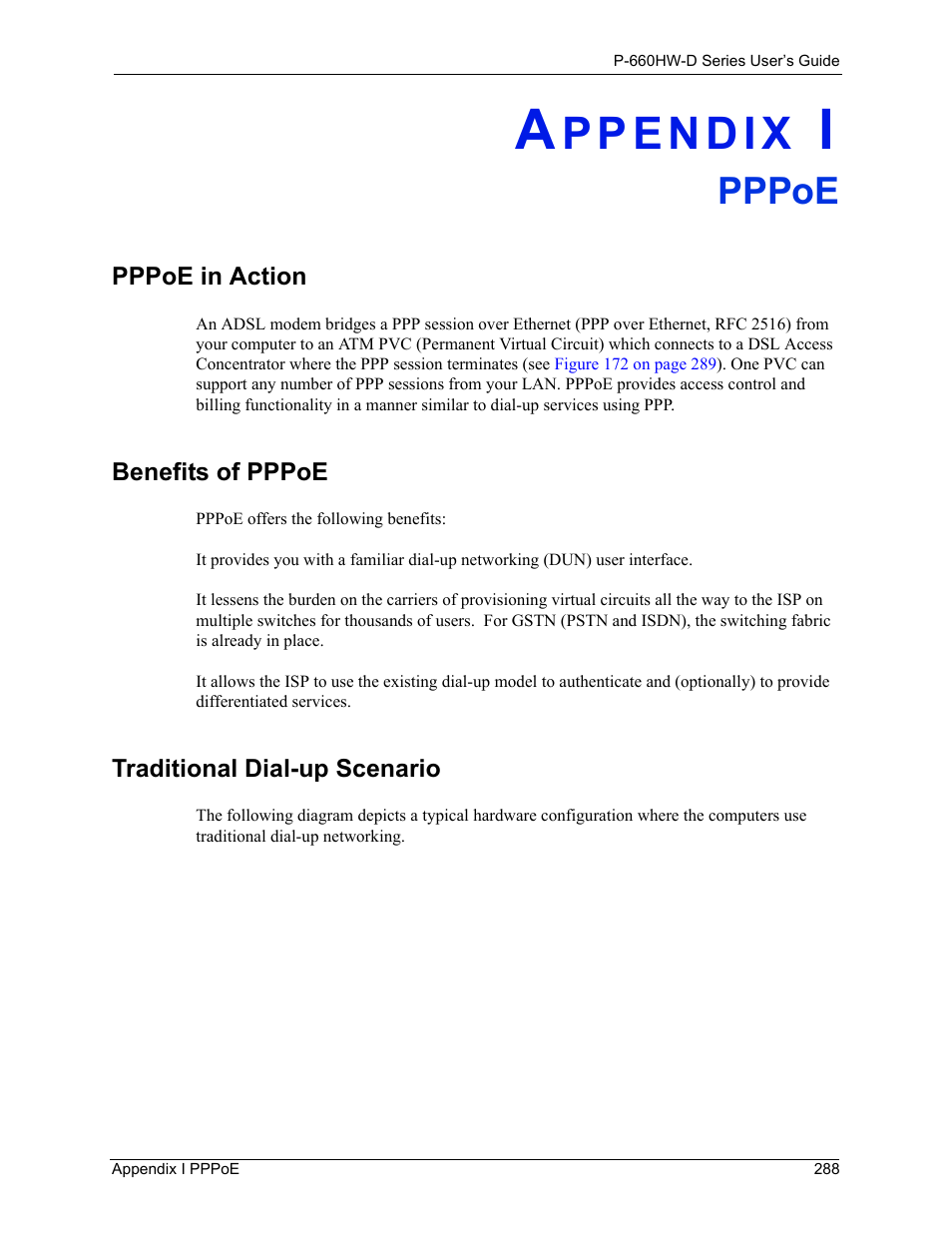 I. pppoe, Appendix i, Pppoe | ZyXEL Communications P-660HW-D Series User Manual | Page 289 / 339