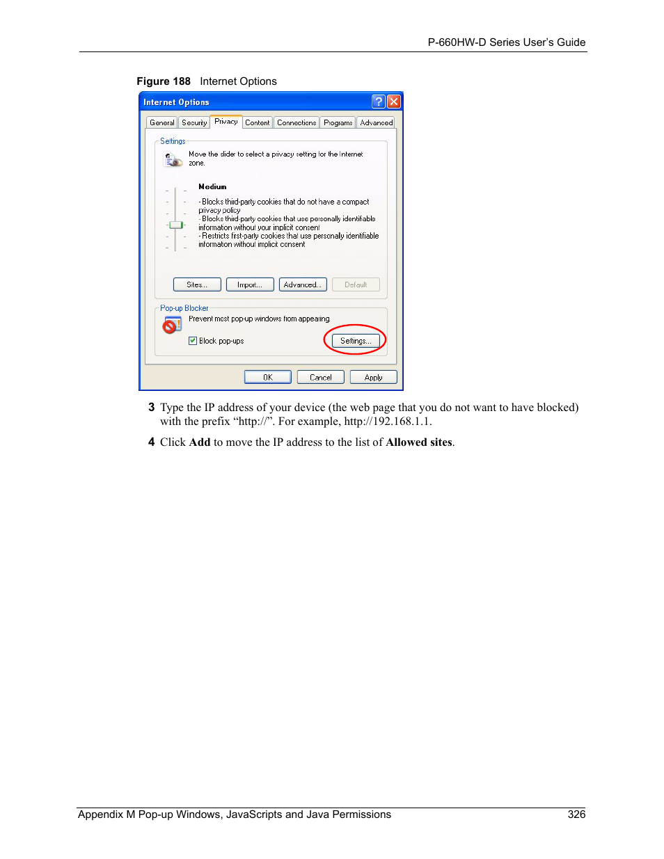 Figure 188 internet options | ZyXEL Communications P-660HW-D Series User Manual | Page 327 / 339