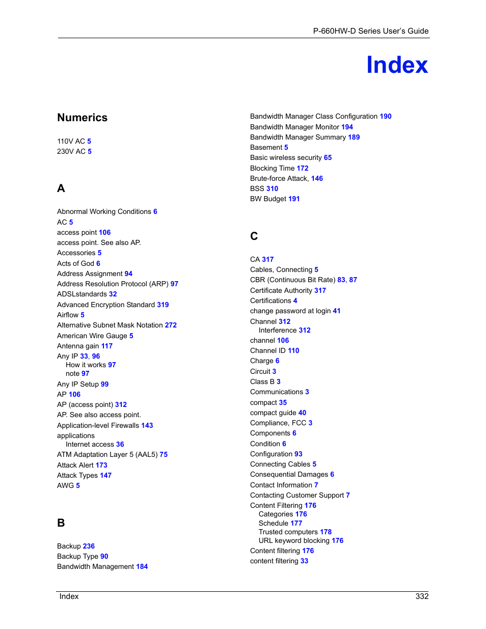 Index, Numerics | ZyXEL Communications P-660HW-D Series User Manual | Page 333 / 339