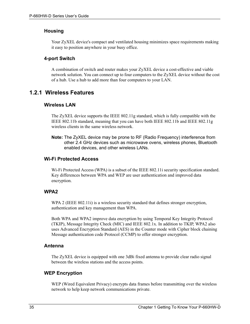 1 wireless features | ZyXEL Communications P-660HW-D Series User Manual | Page 36 / 339