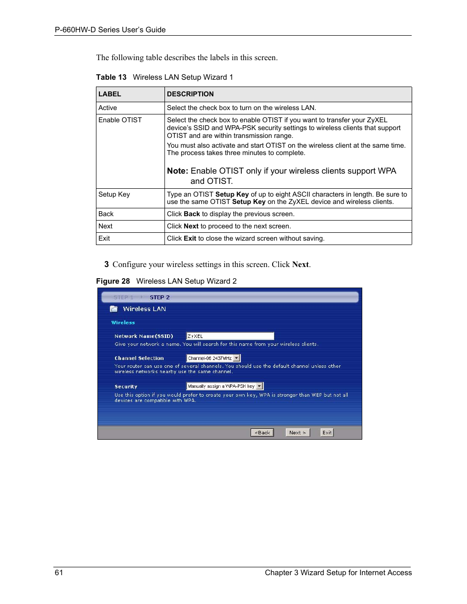 3 wireless connection wizard setup | ZyXEL Communications P-660HW-D Series User Manual | Page 62 / 339