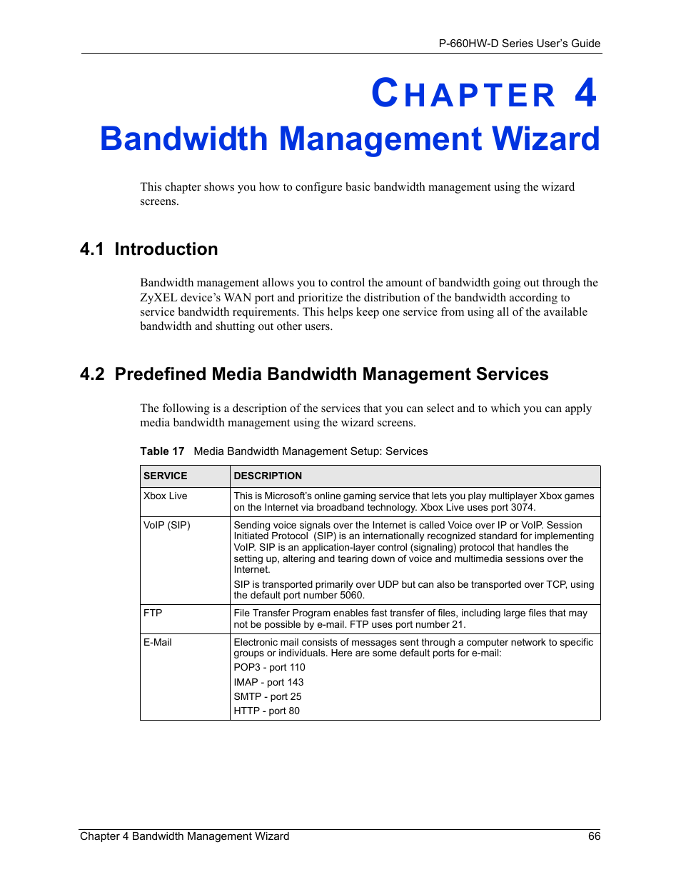 Figure 31 wireless lan setup 3, Table 16 manually assign a wep key, Bandwidth management wizard | 1 introduction, 2 predefined media bandwidth management services | ZyXEL Communications P-660HW-D Series User Manual | Page 67 / 339