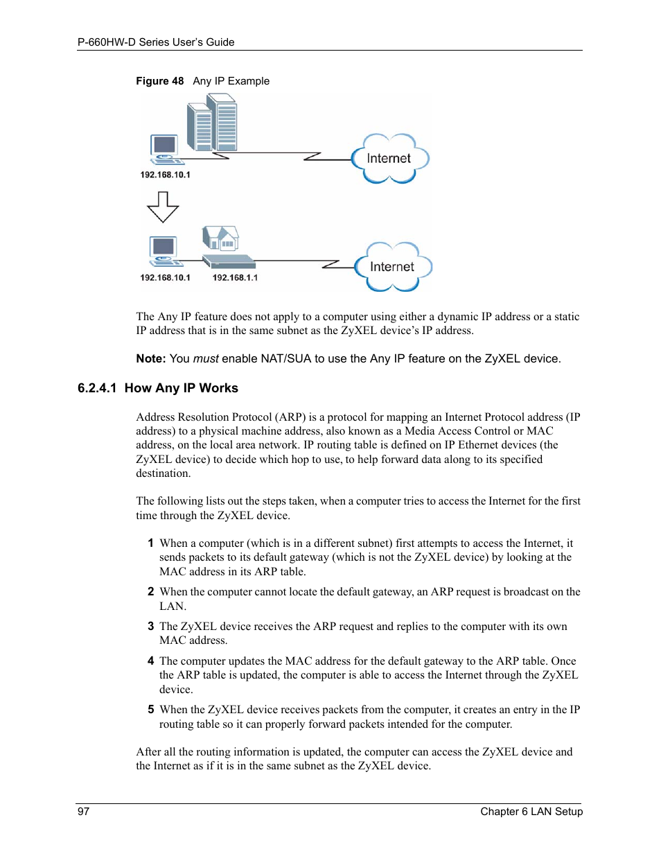 1 how any ip works, Figure 48 any ip example | ZyXEL Communications P-660HW-D Series User Manual | Page 98 / 339