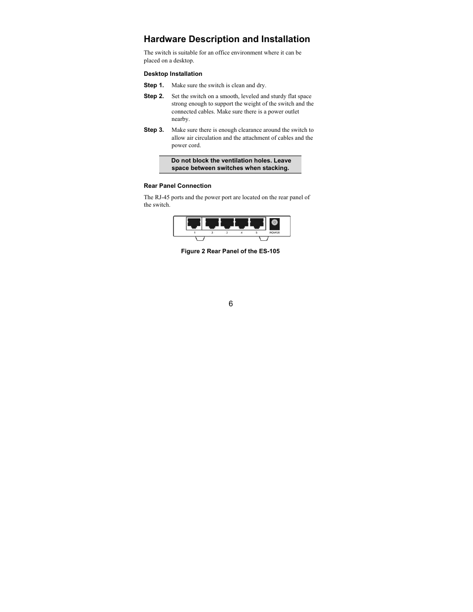 Hardware description and installation | ZyXEL Communications ES-105/ES-108 User Manual | Page 6 / 12