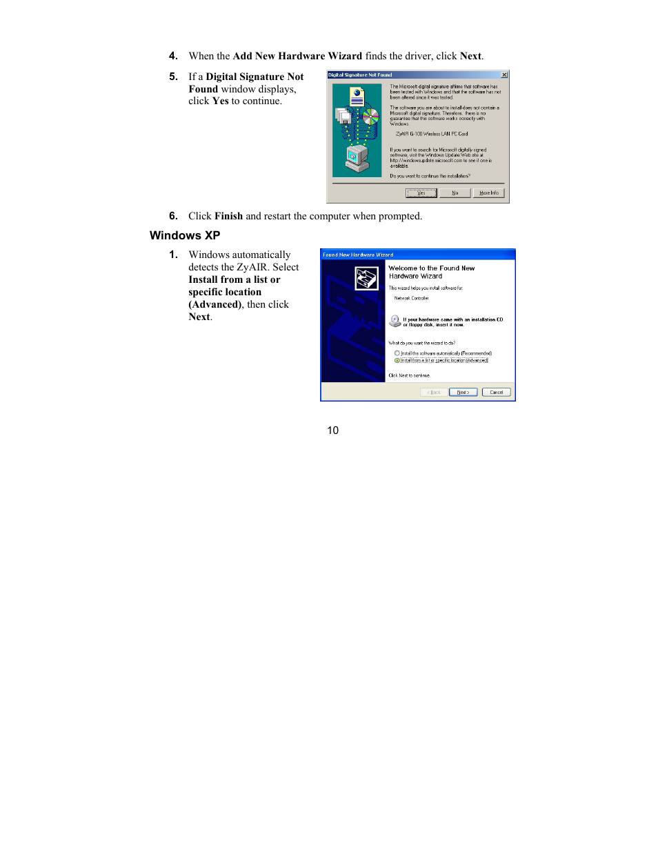 Windows xp | ZyXEL Communications G-100 User Manual | Page 10 / 18