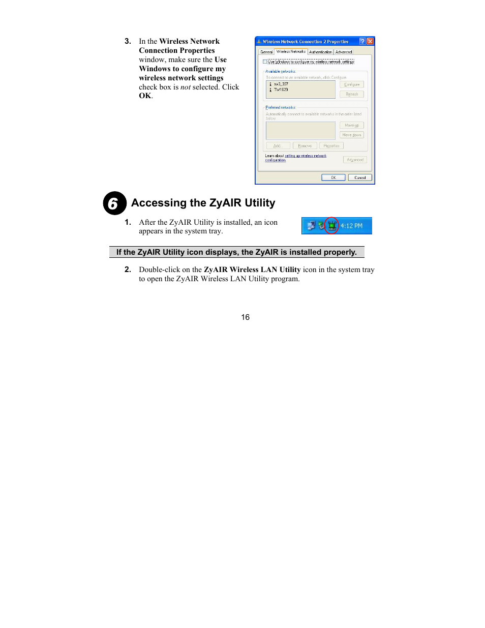 Accessing the zyair utility | ZyXEL Communications G-100 User Manual | Page 16 / 18