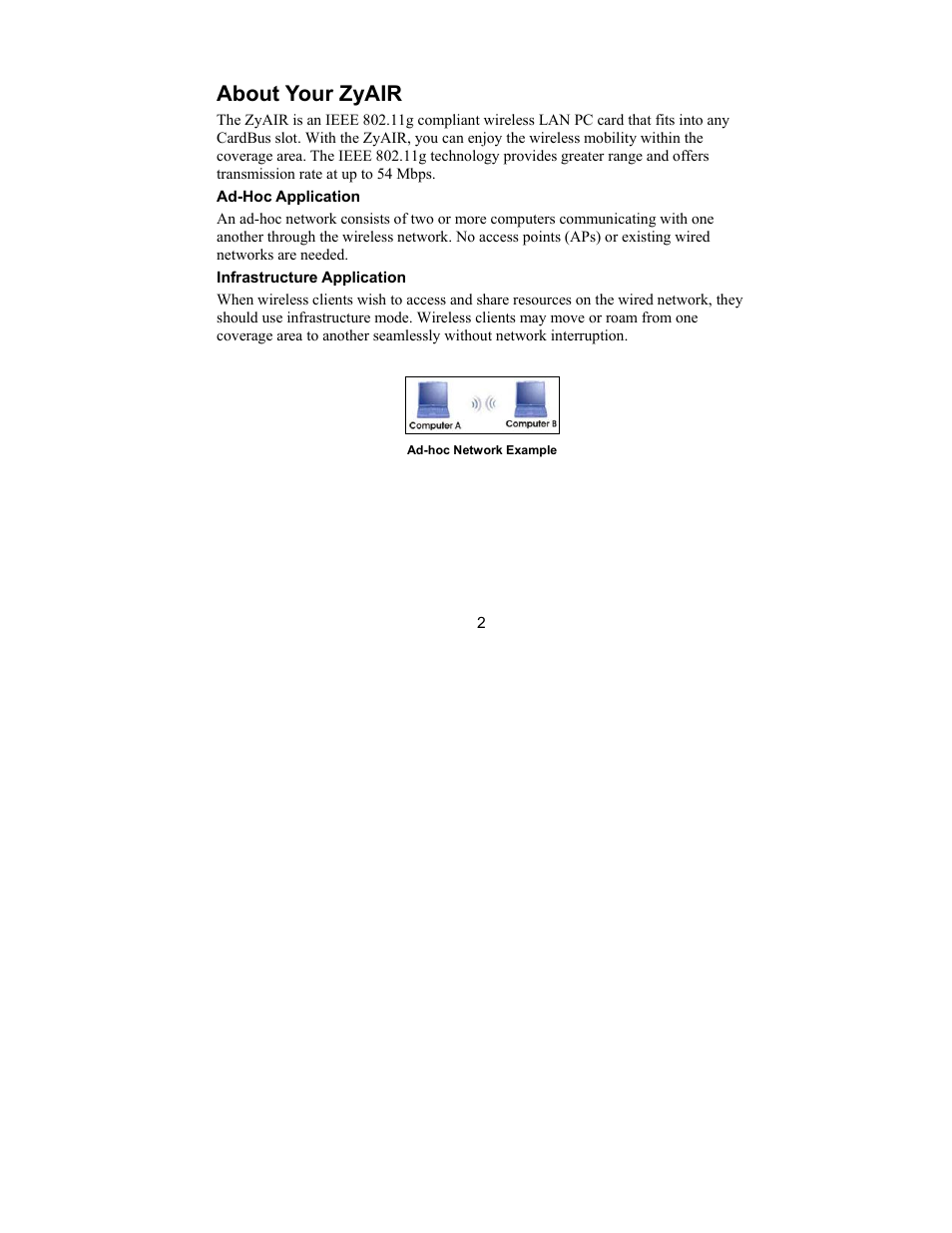 About your zyair | ZyXEL Communications G-100 User Manual | Page 2 / 18