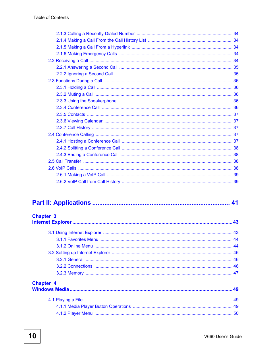 Part ii: applications | ZyXEL Communications V660 User Manual | Page 10 / 192