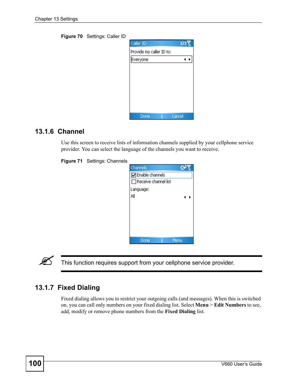 6 channel, 7 fixed dialing, 6 channel 13.1.7 fixed dialing | ZyXEL Communications V660 User Manual | Page 100 / 192