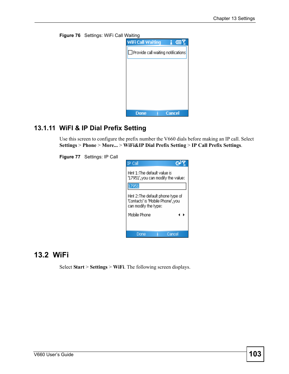 11 wifi & ip dial prefix setting, 2 wifi | ZyXEL Communications V660 User Manual | Page 103 / 192