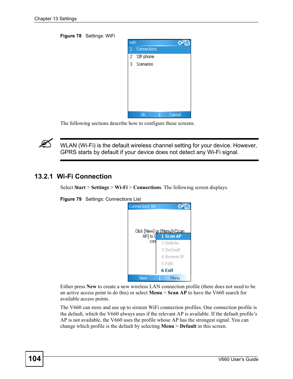 1 wi-fi connection | ZyXEL Communications V660 User Manual | Page 104 / 192