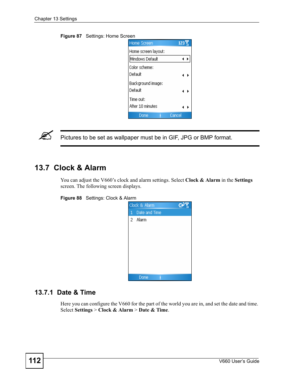 7 clock & alarm, 1 date & time | ZyXEL Communications V660 User Manual | Page 112 / 192