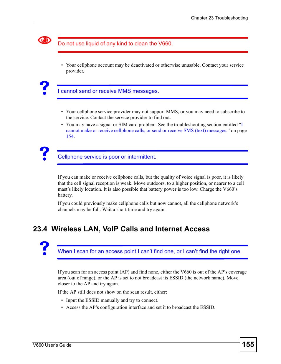 4 wireless lan, voip calls and internet access, Wireless lan, voip calls and internet access | ZyXEL Communications V660 User Manual | Page 155 / 192