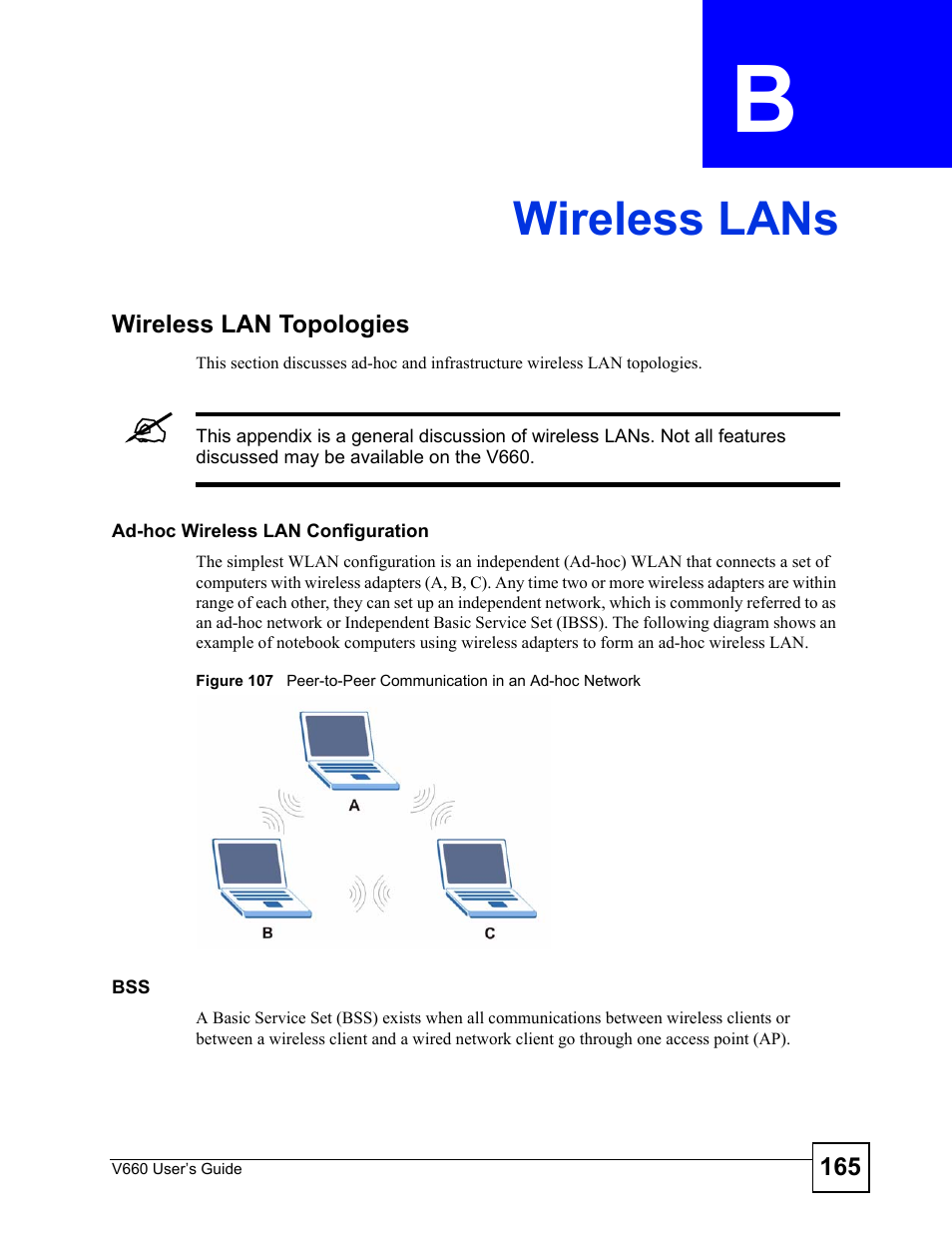 Wireless lans, Appendix b wireless lans, Wireless lans (165) | ZyXEL Communications V660 User Manual | Page 165 / 192