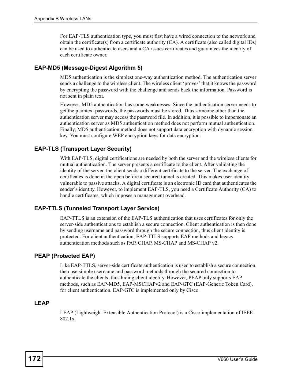 ZyXEL Communications V660 User Manual | Page 172 / 192