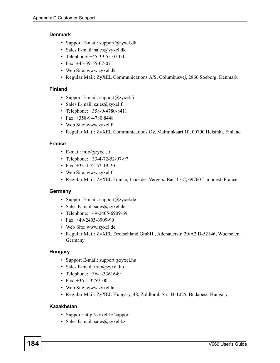 ZyXEL Communications V660 User Manual | Page 184 / 192