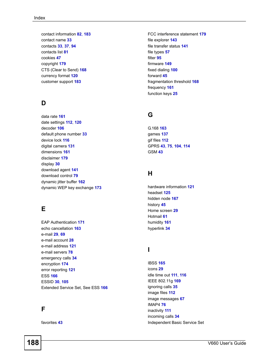 ZyXEL Communications V660 User Manual | Page 188 / 192