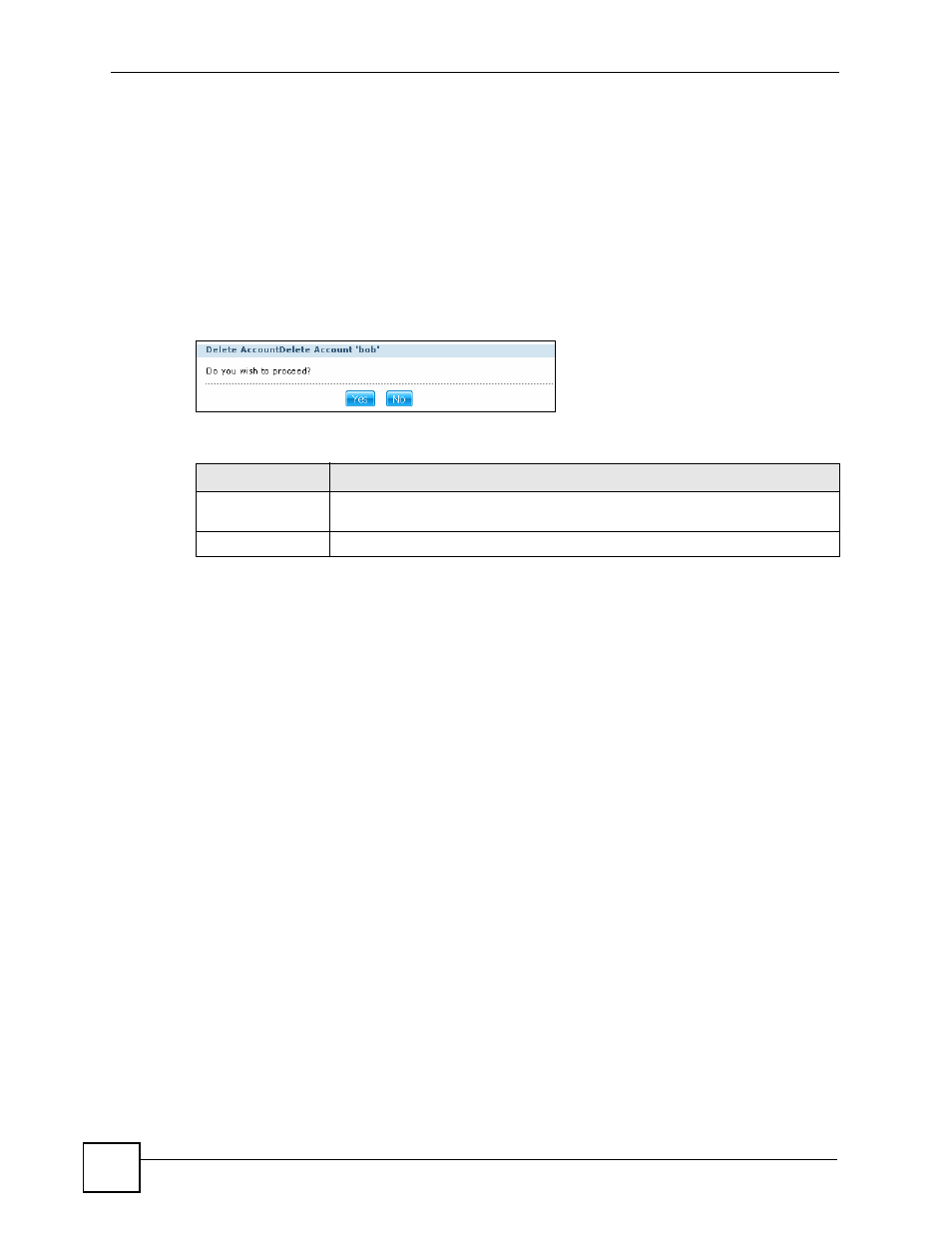 4 delete account screen, Figure 86 users > delete account, Table 37 users > delete account | ZyXEL Communications NSA-220 User Manual | Page 118 / 234