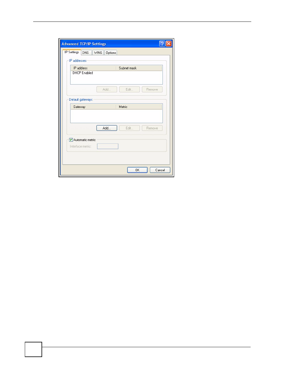 Figure 108 windows xp: advanced tcp/ip properties | ZyXEL Communications NSA-220 User Manual | Page 172 / 234