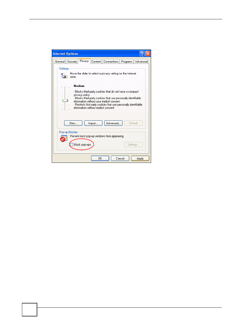 Figure 122 internet options: privacy | ZyXEL Communications NSA-220 User Manual | Page 180 / 234